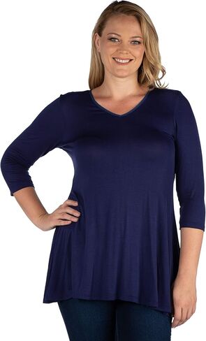 تونيك 24seven Comfort Apparel بأكمام ثلاثة أرباع ورقبة على شكل حرف V - اللون المتاح - Small-6X in Saudi Arabia