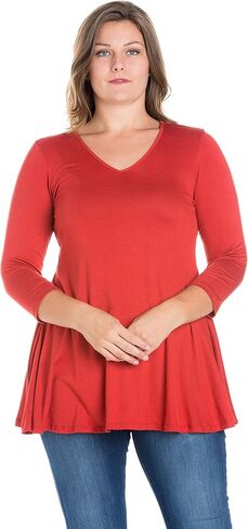 تونيك 24seven Comfort Apparel بأكمام ثلاثة أرباع ورقبة على شكل حرف V - اللون المتاح - Small-6X in Kuwait