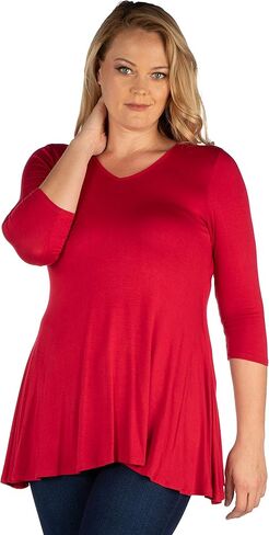 تونيك 24seven Comfort Apparel بأكمام ثلاثة أرباع ورقبة على شكل حرف V - اللون المتاح - Small-6X in Saudi Arabia