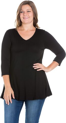 تونيك 24seven Comfort Apparel بأكمام ثلاثة أرباع ورقبة على شكل حرف V - اللون المتاح - Small-6X in Saudi Arabia