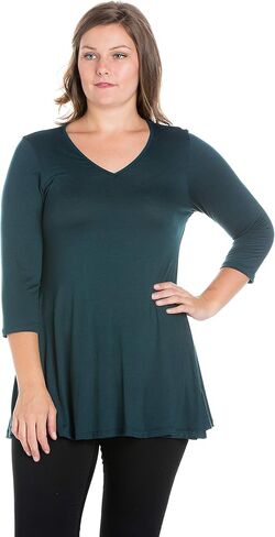 تونيك 24seven Comfort Apparel بأكمام ثلاثة أرباع ورقبة على شكل حرف V - اللون المتاح - Small-6X in Saudi Arabia