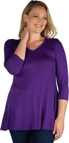 تونيك 24seven Comfort Apparel بأكمام ثلاثة أرباع ورقبة على شكل حرف V - اللون المتاح - Small-6X in Saudi Arabia