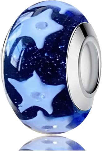 قطعة واحدة من زجاج مورانو الأصلي المصنوع يدويًا من الفضة الإسترليني عيار 925 لأساور باندورا، سحر نجمة متعدد الألوان لأساور باندورا، سحر الخرزة للنساء in Kuwait