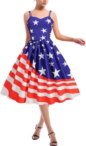Women Dress American Flag Print Vintage Maxi Dress in Saudi Arabia