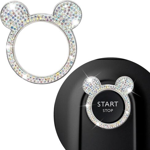 غطاء زر تشغيل السيارة بلينغ، ملحقات السيارة بلينغ للنساء، إكسسوارات السيارات حلقة مقبض الإشعال بمفتاح حجر الراين، غطاء حلقة ديكور زر إيقاف المحرك للنساء والفتيات (ملون) in Kuwait