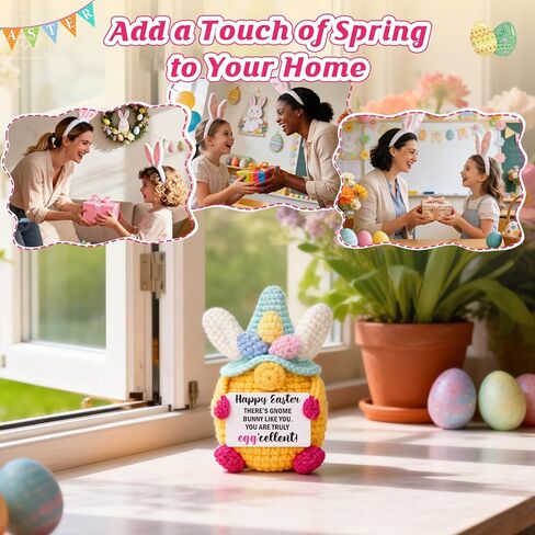 Easter Gifts for Kids Adults, Handmade Crochet Easter Gnome Bunny Decor, Sentimental Spring Presents for Home Office, Funny Eggcellent Easter Basket Stuffers for Teens in Kuwait