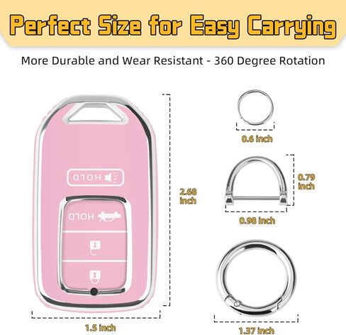 غطاء FUNTOR Key Fob لسيارة Honda Accord Civic CRV Pilot Ridgeline 2015-2022، واقي مفتاح TPU ممتاز مع سلسلة مفاتيح معدنية ومفك براغي، حافظة تحكم عن بعد بأربعة أزرار (وردي) in Kuwait