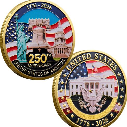 USA 250th Anniversary Commemorative Challenge Coin 1776–2026, America 250 Patriotic Collectible Coin, Independence Day & History Souvenir, Non-Circulating Keepsake in Saudi Arabia