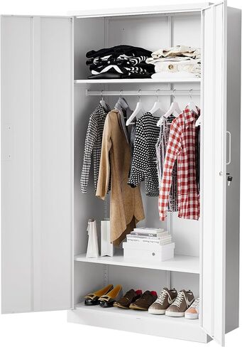 خزانة ملابس معدنية مع بابين، خزانة ملابس مقاس 72 بوصة مع سكة ​​تعليق معدنية، مع أرفف قابلة للتعديل لغرفة النوم. تتطلب التجميع (أسود) in Kuwait