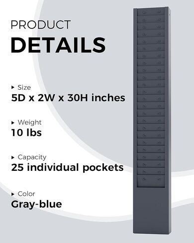 حامل بطاقات الوقت المعدنية من OSKIE، 25 جيبًا، قابل للتركيب على الحائط، مسحوق رمادي-أزرق، منظم مكتب عمودي، 2 × 5 × 30 بوصة in Kuwait