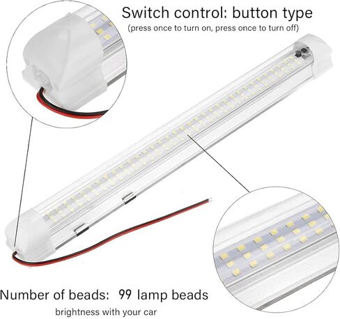 شريط أضواء LED 12 فولت، أبيض دافئ 3000 ك 13.4 بوصة 99 LED 5 وات 500 لومن، شريط إضاءة داخلي للسيارة LED مع مفتاح لمقطورة RV Van Boat Trailer Camper، حزمة من 2 in Kuwait