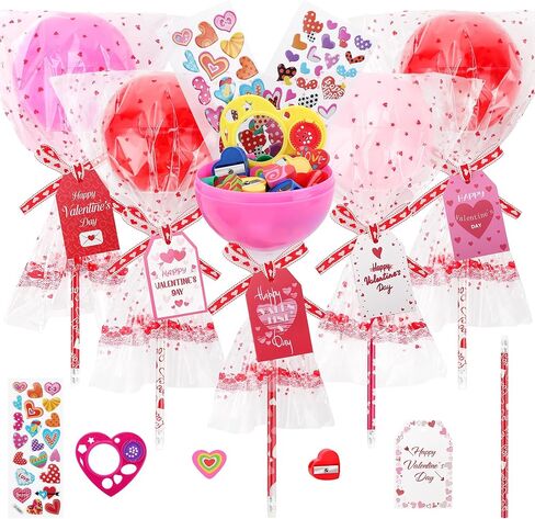 Valentines Day Gifts, 24 Set Giant Lollipop-Shaped Stationery Set with Pencils Erasers Pencil Sharpeners Stickers Greeting Cards Tags Kaleidoscope Rulers for Office Exchange Gift Party Favors in Kuwait