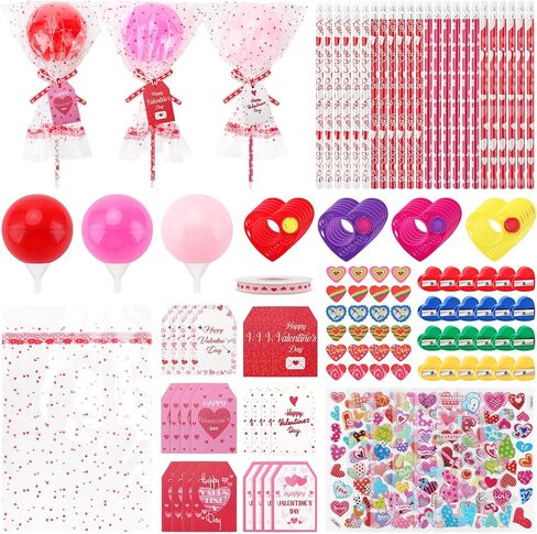 Valentines Day Gifts, 24 Set Giant Lollipop-Shaped Stationery Set with Pencils Erasers Pencil Sharpeners Stickers Greeting Cards Tags Kaleidoscope Rulers for Office Exchange Gift Party Favors in Kuwait