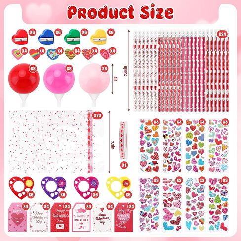 Valentines Day Gifts, 24 Set Giant Lollipop-Shaped Stationery Set with Pencils Erasers Pencil Sharpeners Stickers Greeting Cards Tags Kaleidoscope Rulers for Office Exchange Gift Party Favors in Kuwait