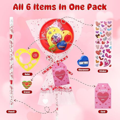 Valentines Day Gifts, 24 Set Giant Lollipop-Shaped Stationery Set with Pencils Erasers Pencil Sharpeners Stickers Greeting Cards Tags Kaleidoscope Rulers for Office Exchange Gift Party Favors in Kuwait