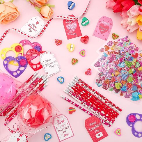 Valentines Day Gifts, 24 Set Giant Lollipop-Shaped Stationery Set with Pencils Erasers Pencil Sharpeners Stickers Greeting Cards Tags Kaleidoscope Rulers for Office Exchange Gift Party Favors in Kuwait