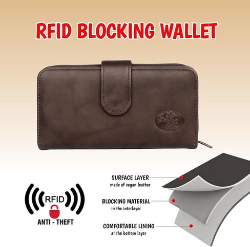 Julia Buxton Women's RFID Blocking Checkbook Wallet with Zipper Closure, Multiple Card Slots & ID Window, Gift Idea,Mahogany in Kuwait