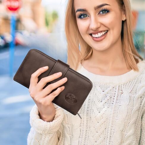 Julia Buxton Women's RFID Blocking Checkbook Wallet with Zipper Closure, Multiple Card Slots & ID Window, Gift Idea,Mahogany in Kuwait