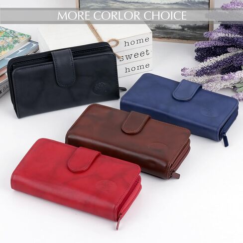 Julia Buxton Women's RFID Blocking Checkbook Wallet with Zipper Closure, Multiple Card Slots & ID Window, Gift Idea,Mahogany in Kuwait