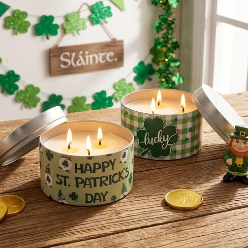 2 Pcs Happy St. Patrick's Candles Gifts Green Lucky Irish Scent Candles Patrick's Party Favors Aromatherapy Lime Basil Soy Wax for Women Men Housewarming Gifts Office Holiday Decor, 10oz in Saudi Arabia