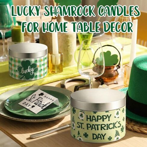 2 Pcs Happy St. Patrick's Candles Gifts Green Lucky Irish Scent Candles Patrick's Party Favors Aromatherapy Lime Basil Soy Wax for Women Men Housewarming Gifts Office Holiday Decor, 10oz in Saudi Arabia