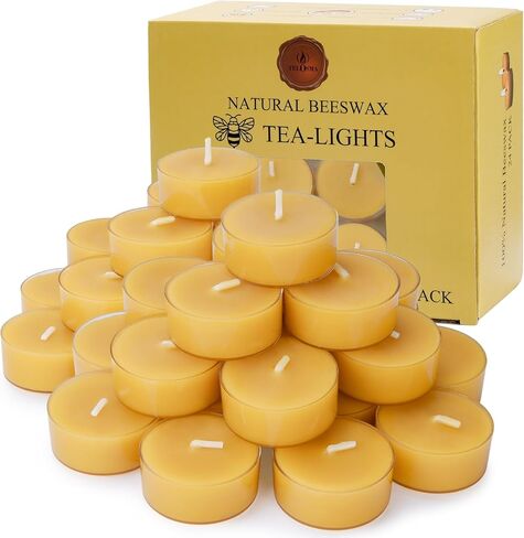 36 Pack Natural Yellow Pure Beeswax Tealight Candles - Clear Cup Organic Small Candle Unscent Smokeless Clean Burning in Saudi Arabia