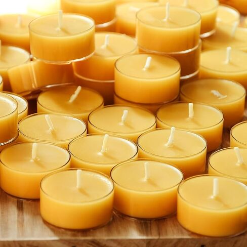 36 Pack Natural Yellow Pure Beeswax Tealight Candles - Clear Cup Organic Small Candle Unscent Smokeless Clean Burning in Saudi Arabia