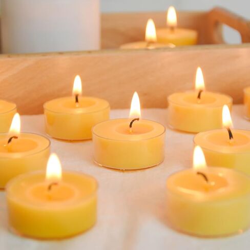 36 Pack Natural Yellow Pure Beeswax Tealight Candles - Clear Cup Organic Small Candle Unscent Smokeless Clean Burning in Saudi Arabia