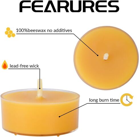 36 Pack Natural Yellow Pure Beeswax Tealight Candles - Clear Cup Organic Small Candle Unscent Smokeless Clean Burning in Saudi Arabia