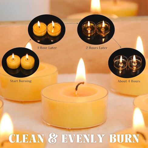 36 Pack Natural Yellow Pure Beeswax Tealight Candles - Clear Cup Organic Small Candle Unscent Smokeless Clean Burning in Saudi Arabia