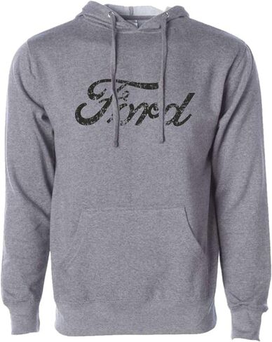 سترة بغطاء رأس بشعار شركة Detroit Shirt Company Ford Script - طباعة متعرجة باللون الرمادي المنقط - سويت شيرت مرخص رسميًا فائق النعومة in Saudi Arabia