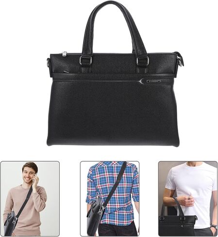 Pu Leather Business Briefcase Laptop Bag for Men, Portable Shoulder Portfolio Bag for Office and Travel, Black Storage Pouch in Saudi Arabia