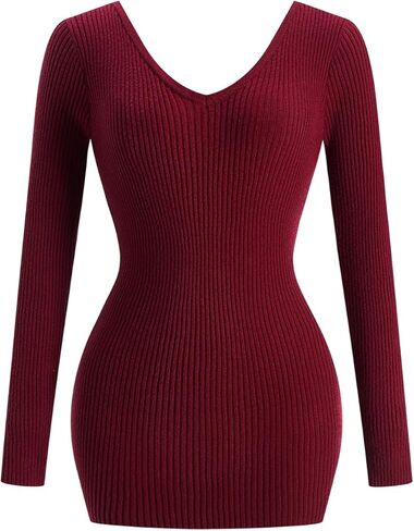 Women's Bow Tie Backless Mini Dress Long Sleeve V Neck Bodycon Ribbed Knit Club Date Night Dresses in Saudi Arabia