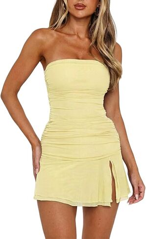 المرأة حمالة أنبوب فستان قصير Bodycon فستان الصيف الجانب الشق شبكة تنحنح كوكتيل نادي فساتين حفلات قصيرة in Saudi Arabia