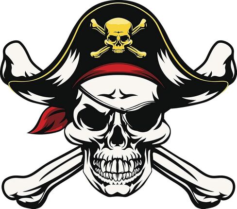 Magnet Pirate Skull and Crossbone with Eye Patch and Captain Hat Magnetic Vinyl Magnet Bumper Sticker (8" Wide) in Saudi Arabia