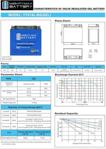 Mighty Max Battery YTX14L-BS Gel Battery for Harley Sportster 1200 Custom XL1200C 04-16 in Saudi Arabia