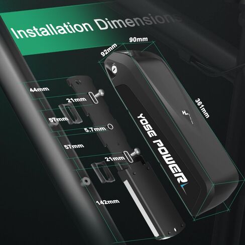 Yose Power Ebike Battery 36V 13Ah Down Tube Battery for 100W-700W Motor Electric Bicycle Lithium-Ion Safe Lock Led Indicator Light with Base and Charger 4 Pins Discharging Port in Kuwait