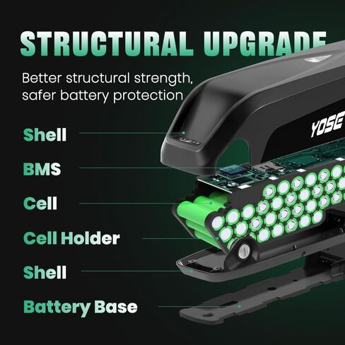 Yose Power Ebike Battery 36V 13Ah Down Tube Battery for 100W-700W Motor Electric Bicycle Lithium-Ion Safe Lock Led Indicator Light with Base and Charger 4 Pins Discharging Port in Kuwait