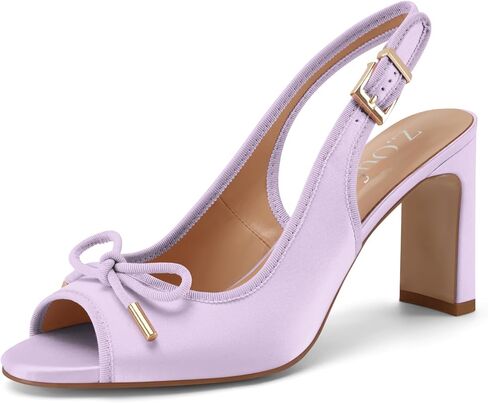 Z.Oufeier Women's Ballet Slingback Heels Chunky High Heel Sandals Round Open Peep Toe Summer Dress Ballerina Shoes with Bow in Saudi Arabia