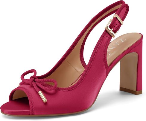 Z.Oufeier Women's Ballet Slingback Heels Chunky High Heel Sandals Round Open Peep Toe Summer Dress Ballerina Shoes with Bow in Saudi Arabia