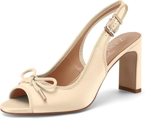 Z.Oufeier Women's Ballet Slingback Heels Chunky High Heel Sandals Round Open Peep Toe Summer Dress Ballerina Shoes with Bow in Saudi Arabia