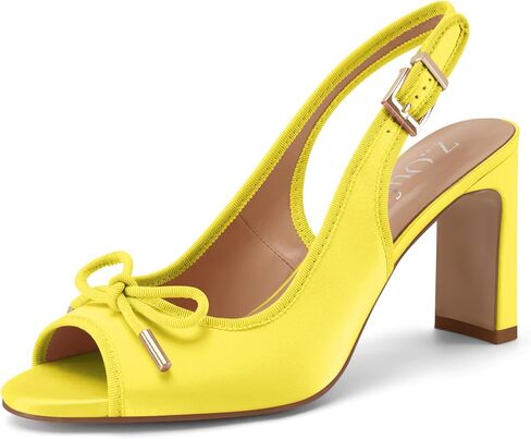 Z.Oufeier Women's Ballet Slingback Heels Chunky High Heel Sandals Round Open Peep Toe Summer Dress Ballerina Shoes with Bow in Saudi Arabia