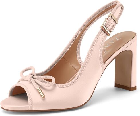 Z.Oufeier Women's Ballet Slingback Heels Chunky High Heel Sandals Round Open Peep Toe Summer Dress Ballerina Shoes with Bow in Saudi Arabia