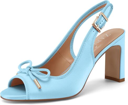 Z.Oufeier Women's Ballet Slingback Heels Chunky High Heel Sandals Round Open Peep Toe Summer Dress Ballerina Shoes with Bow in Saudi Arabia