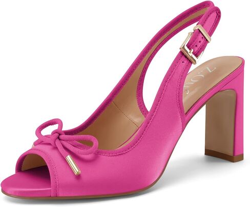Z.Oufeier Women's Ballet Slingback Heels Chunky High Heel Sandals Round Open Peep Toe Summer Dress Ballerina Shoes with Bow in Saudi Arabia