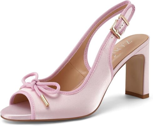 Z.Oufeier Women's Ballet Slingback Heels Chunky High Heel Sandals Round Open Peep Toe Summer Dress Ballerina Shoes with Bow in Saudi Arabia