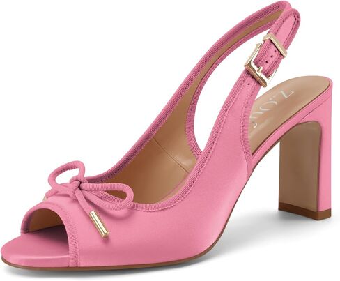 Z.Oufeier Women's Ballet Slingback Heels Chunky High Heel Sandals Round Open Peep Toe Summer Dress Ballerina Shoes with Bow in Saudi Arabia