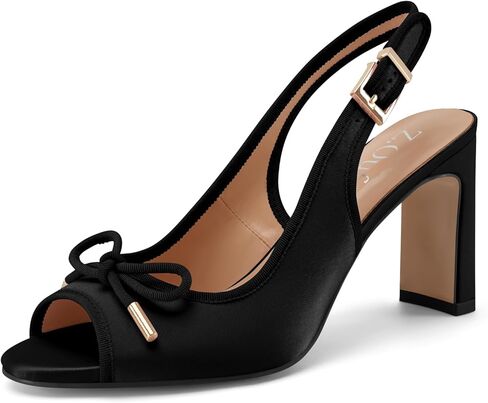 Z.Oufeier Women's Ballet Slingback Heels Chunky High Heel Sandals Round Open Peep Toe Summer Dress Ballerina Shoes with Bow in Saudi Arabia