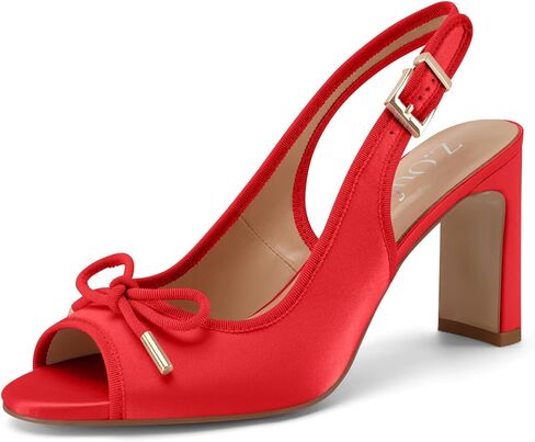 Z.Oufeier Women's Ballet Slingback Heels Chunky High Heel Sandals Round Open Peep Toe Summer Dress Ballerina Shoes with Bow in Saudi Arabia