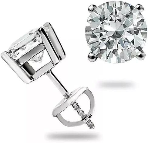 1.0 Ct Round Cut Diamond Stud Earrings Solid14K White Gold Screw Back Basket Jewellery Gift For Women's in Saudi Arabia